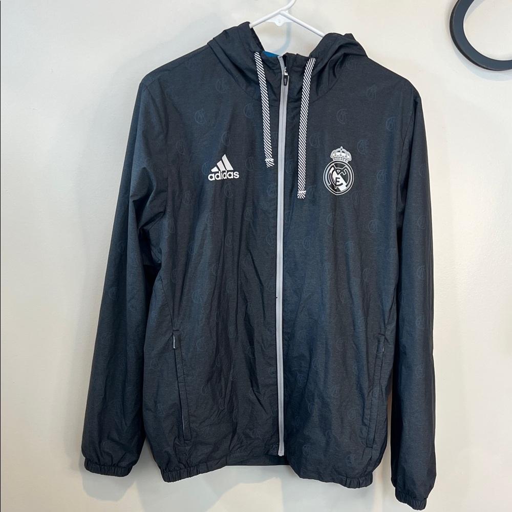 Adidas Black Real Madrid Hooded Windbreaker Jacket 2015